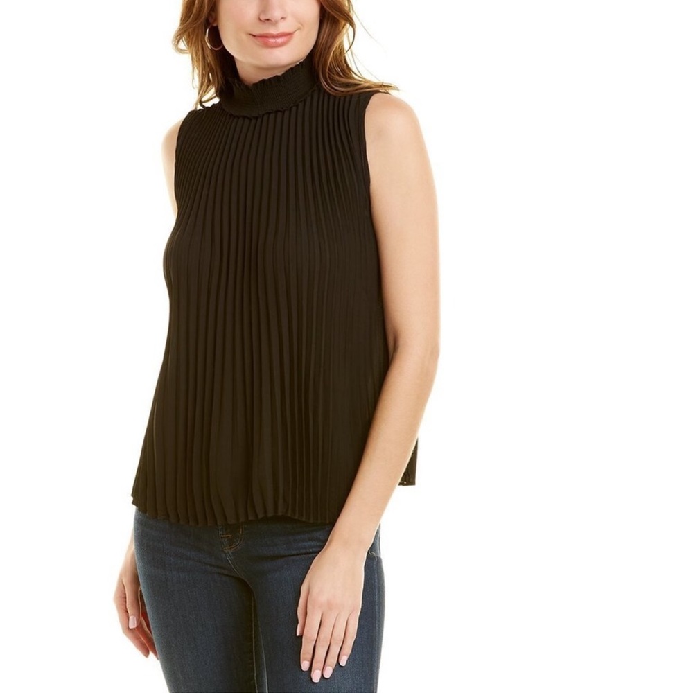 Nanette Lepore Black Women’s Accordion Pleat Sleeveless Blouse Very Black Large